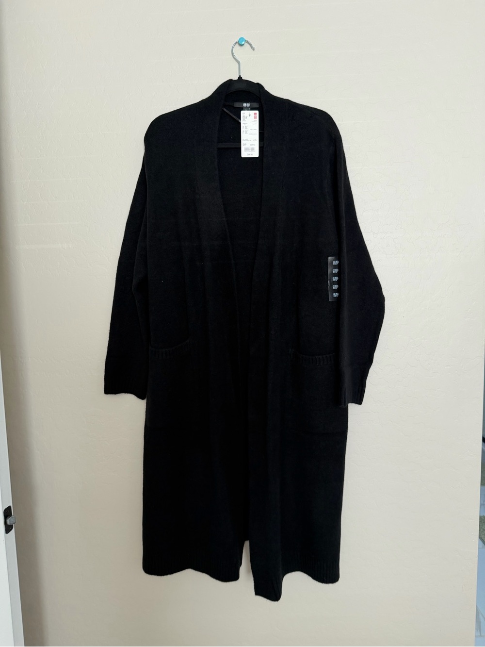 Uniqlo Black Open-Front Long Soufflé Yarn Cardigan